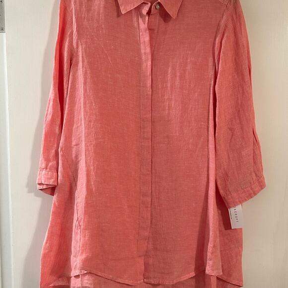 FOXCROFT Tunic Button Up Blouse 100% Linen Top Coral 3/4 Sleeves Size 8 NWT - Picture 2 of 5